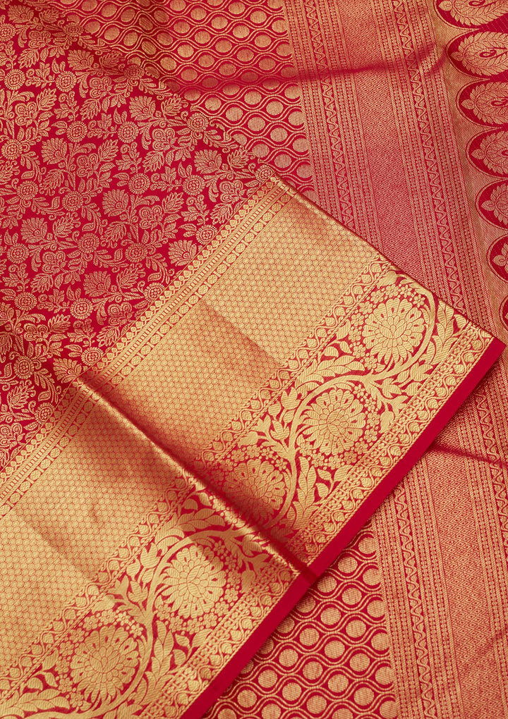 Rani Pink Silk Jaal Gold Zariwork Saree With Matching Blouse Piece