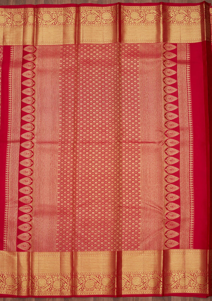 Rani Pink Silk Jaal Gold Zariwork Saree With Matching Blouse Piece