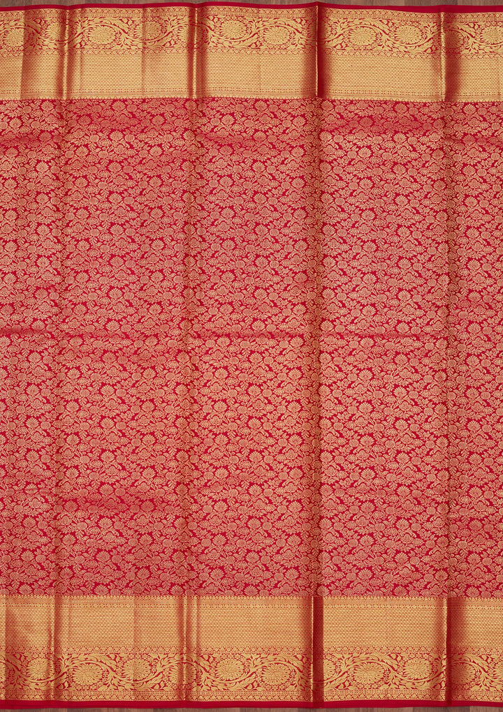 Rani Pink Silk Jaal Gold Zariwork Saree With Matching Blouse Piece