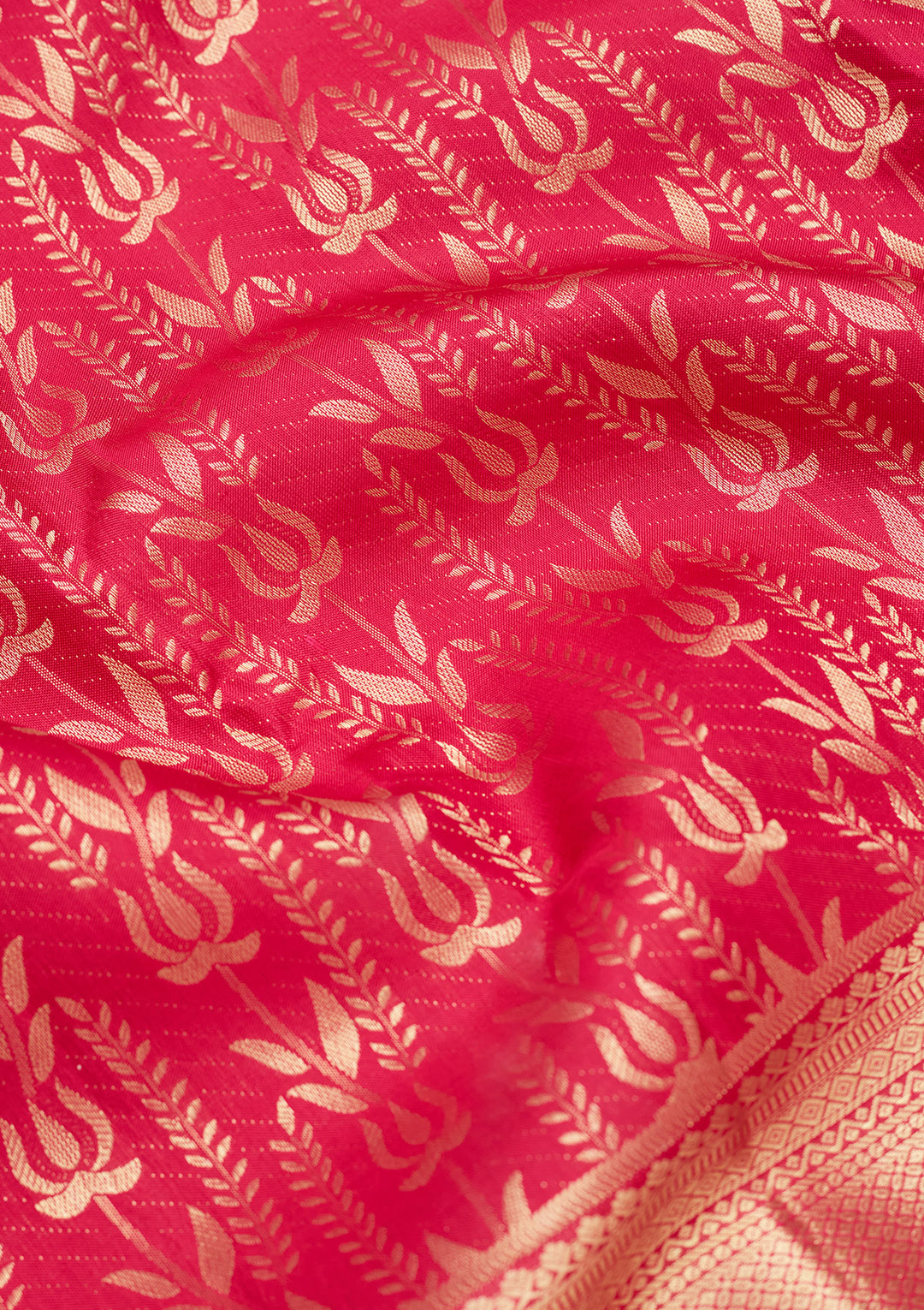 Rani Pink Silk Jaal Gold Zariwork Saree With Matching Blouse Piece