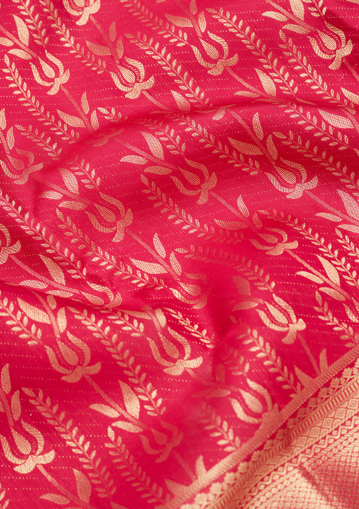 Rani Pink Silk Jaal Gold Zariwork Saree With Matching Blouse Piece