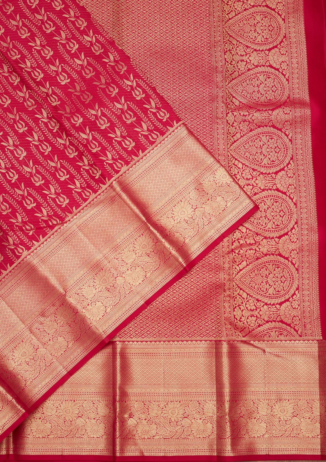 Rani Pink Silk Jaal Gold Zariwork Saree With Matching Blouse Piece