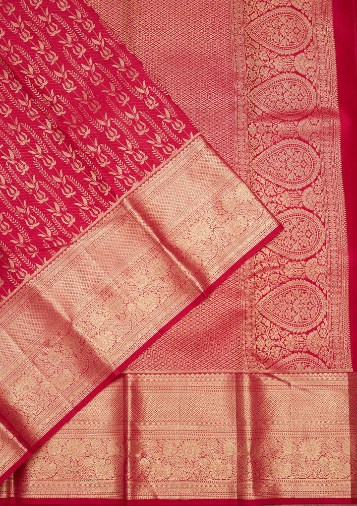 Rani Pink Silk Jaal Gold Zariwork Saree With Matching Blouse Piece