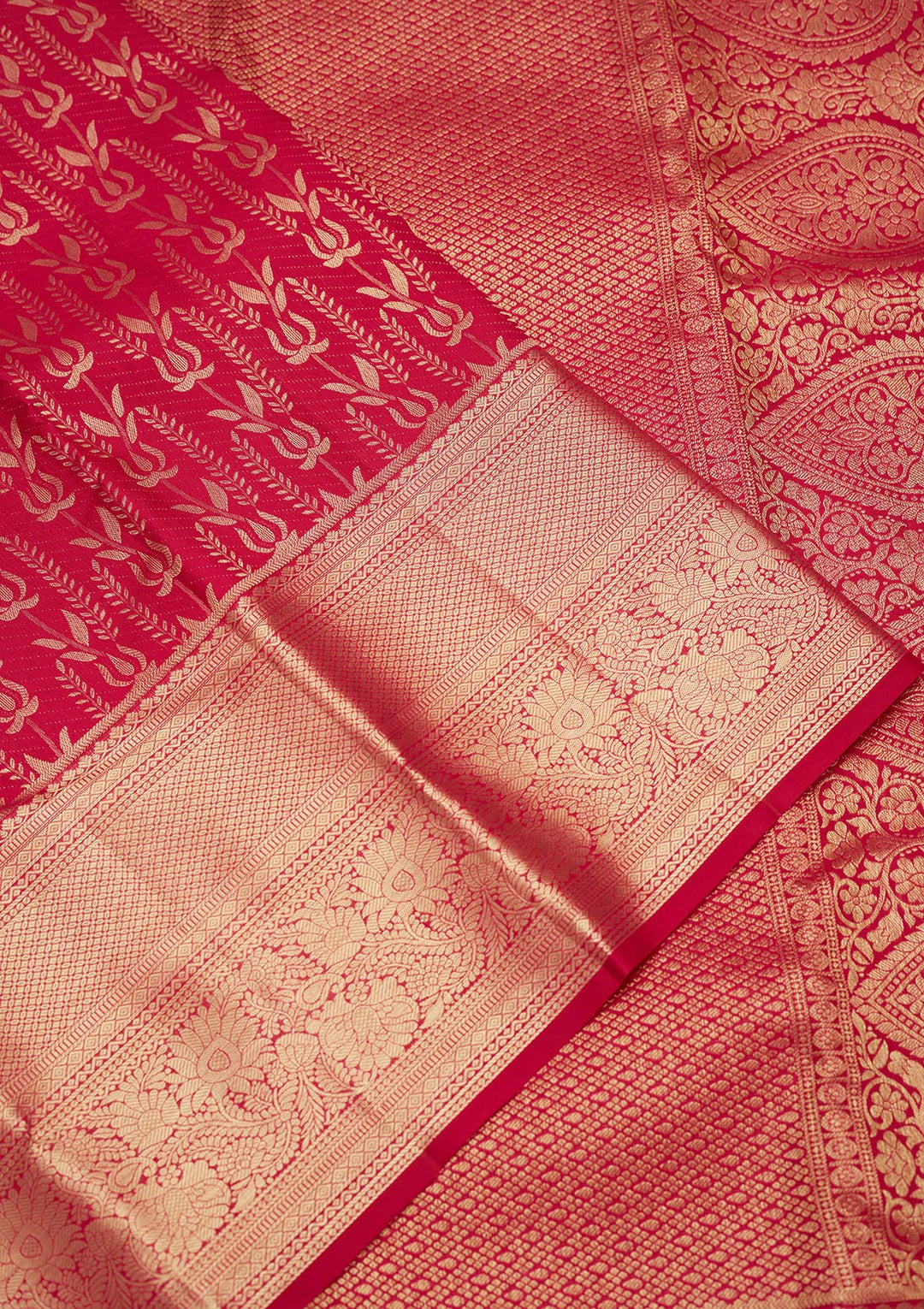 Rani Pink Silk Jaal Gold Zariwork Saree With Matching Blouse Piece