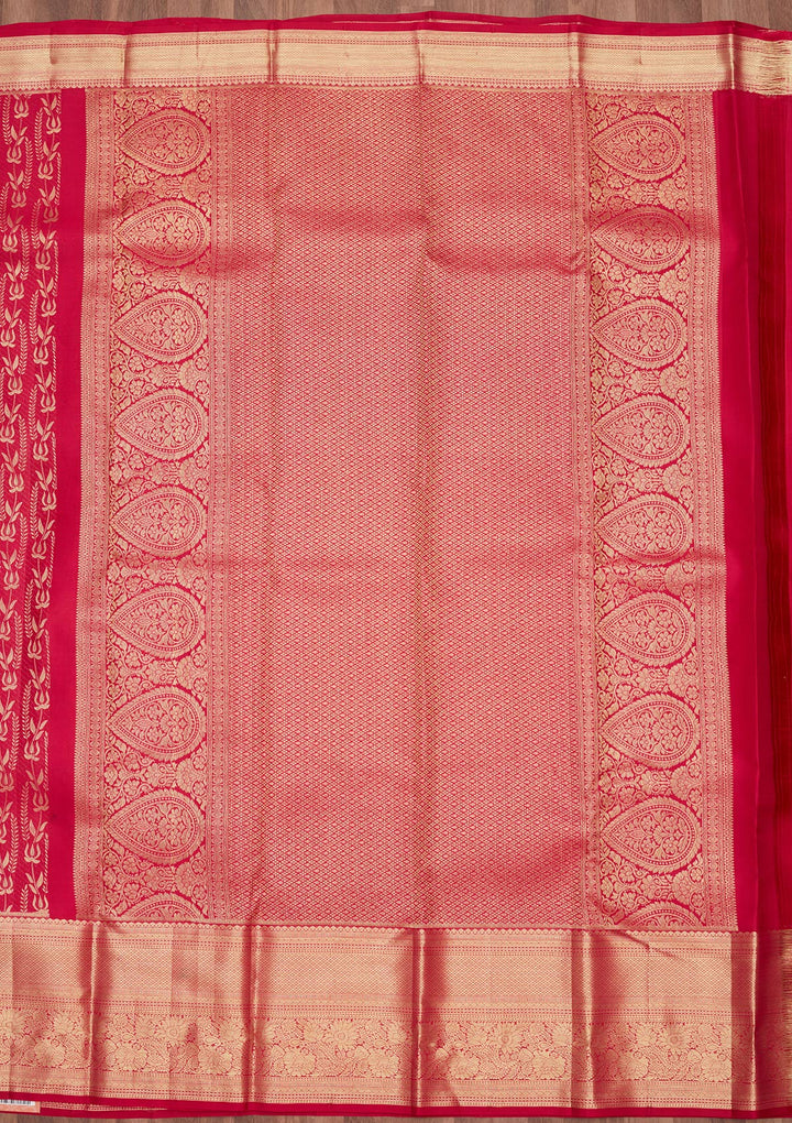 Rani Pink Silk Jaal Gold Zariwork Saree With Matching Blouse Piece