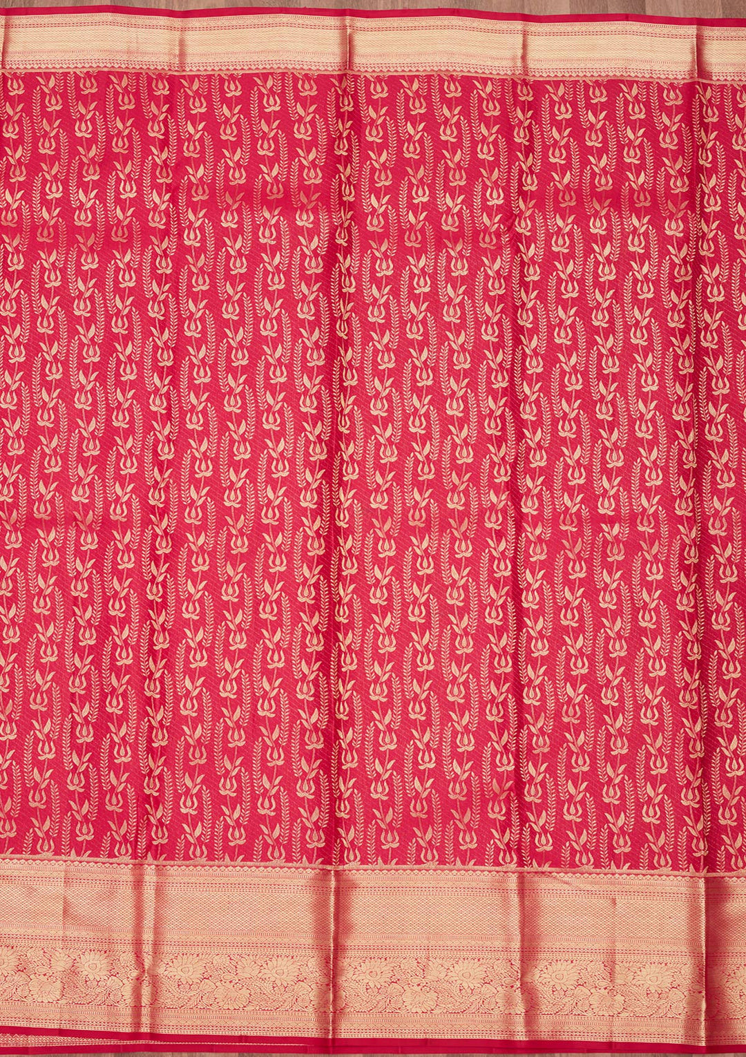 Rani Pink Silk Jaal Gold Zariwork Saree With Matching Blouse Piece