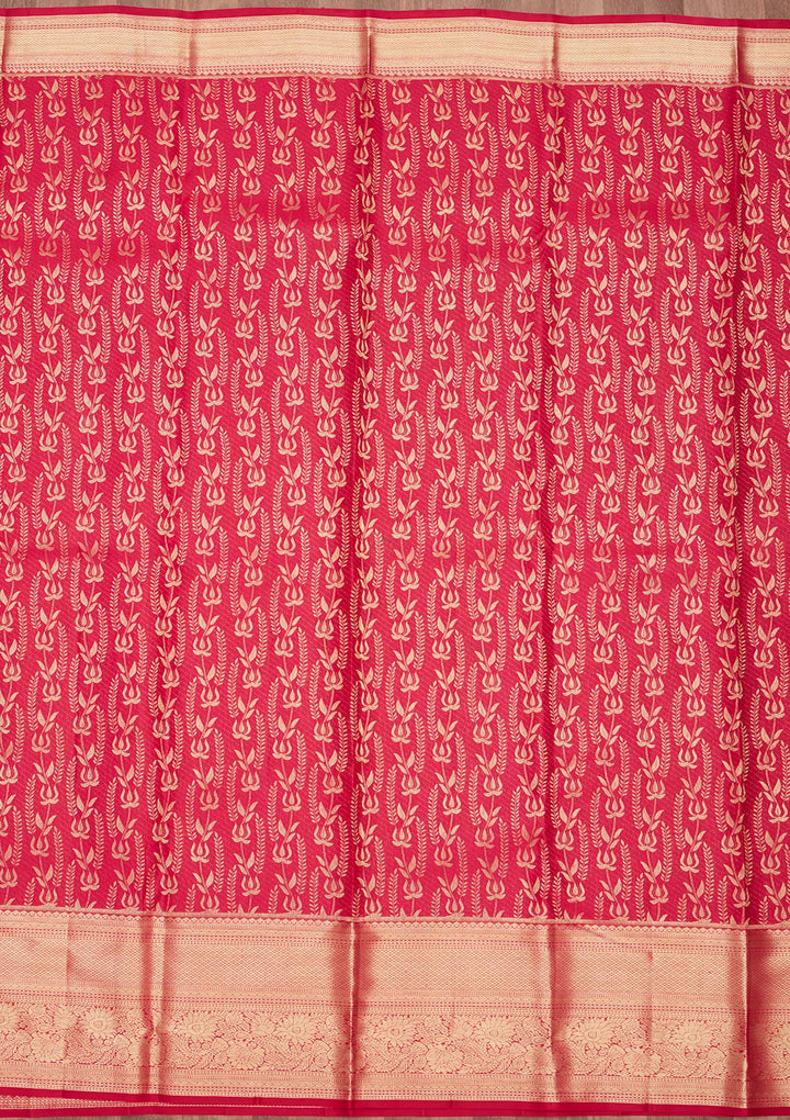 Rani Pink Silk Jaal Gold Zariwork Saree With Matching Blouse Piece