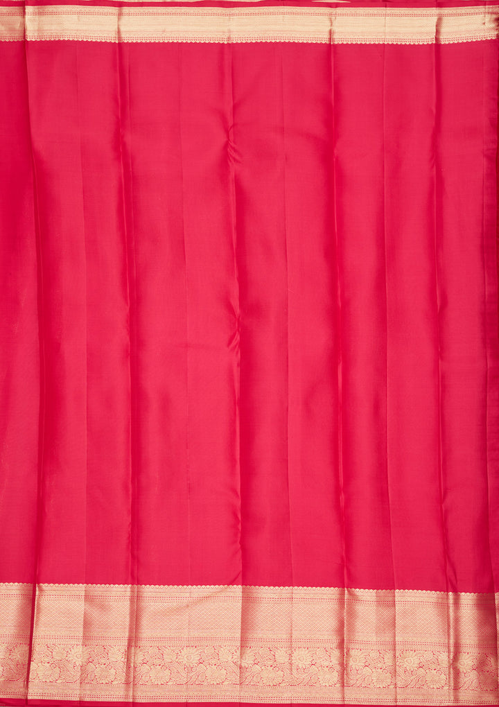Rani Pink Silk Jaal Gold Zariwork Saree With Matching Blouse Piece