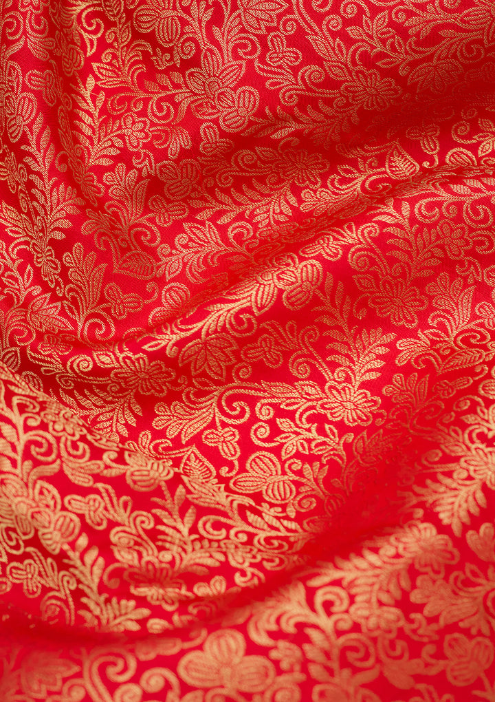 Red Silk Jaal Gold Zariwork Saree With Matching Blouse Piece