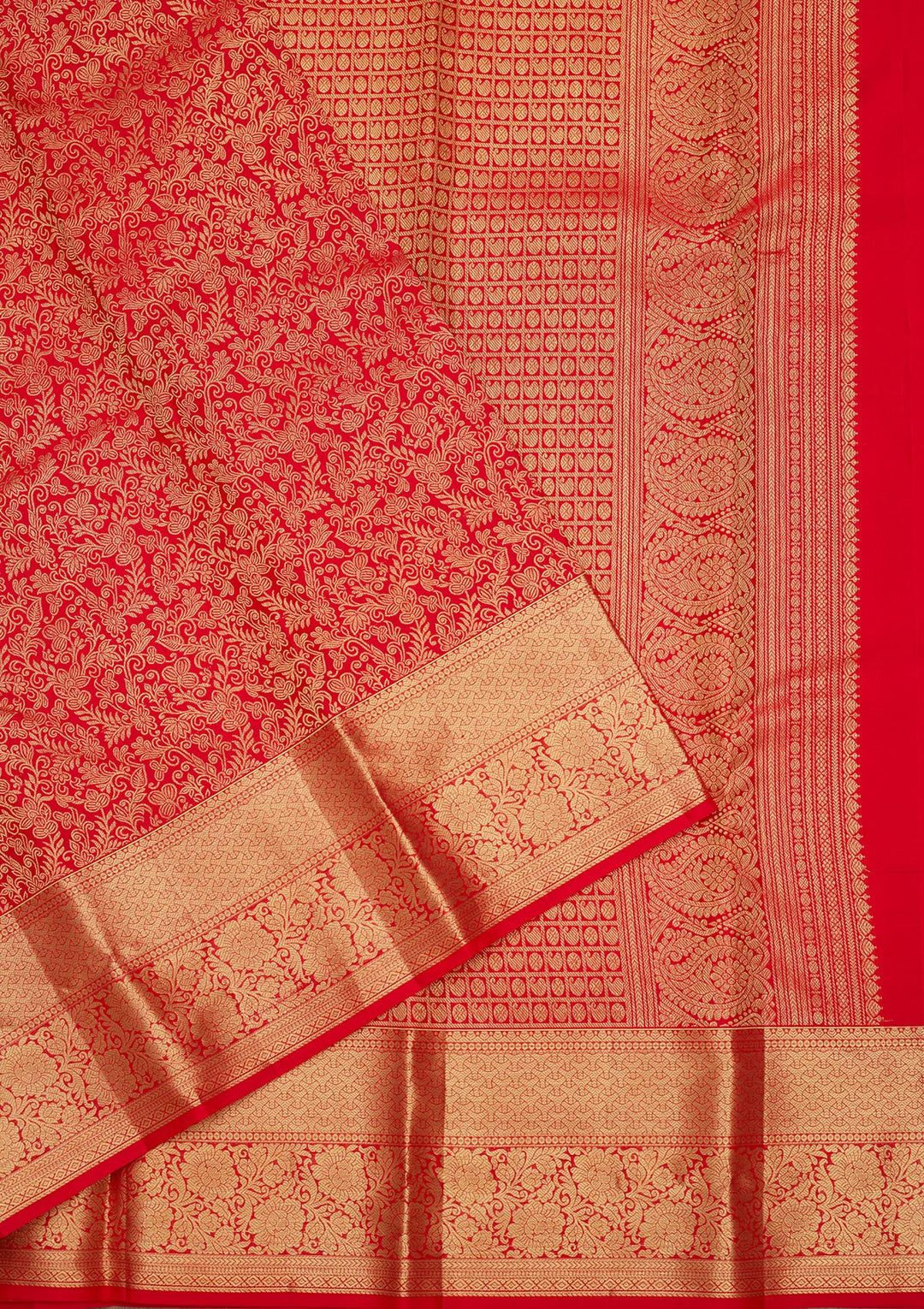 Red Silk Jaal Gold Zariwork Saree With Matching Blouse Piece