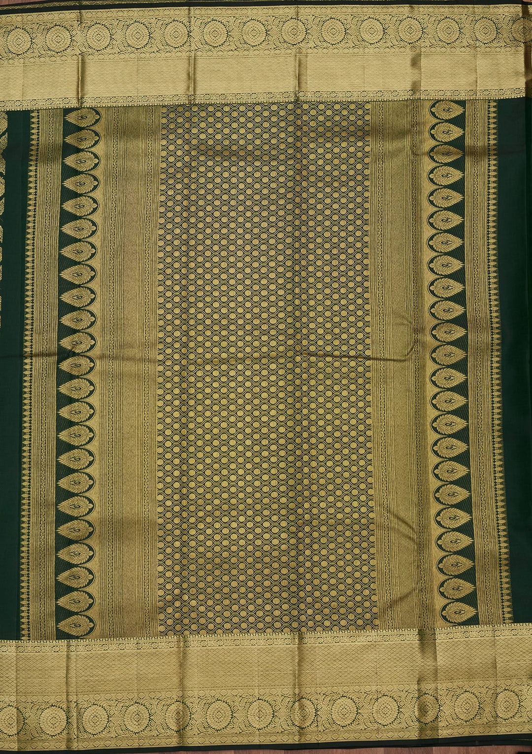 Bottle Green Silk Jaal Gold Zariwork Saree With Matching Blouse Piece