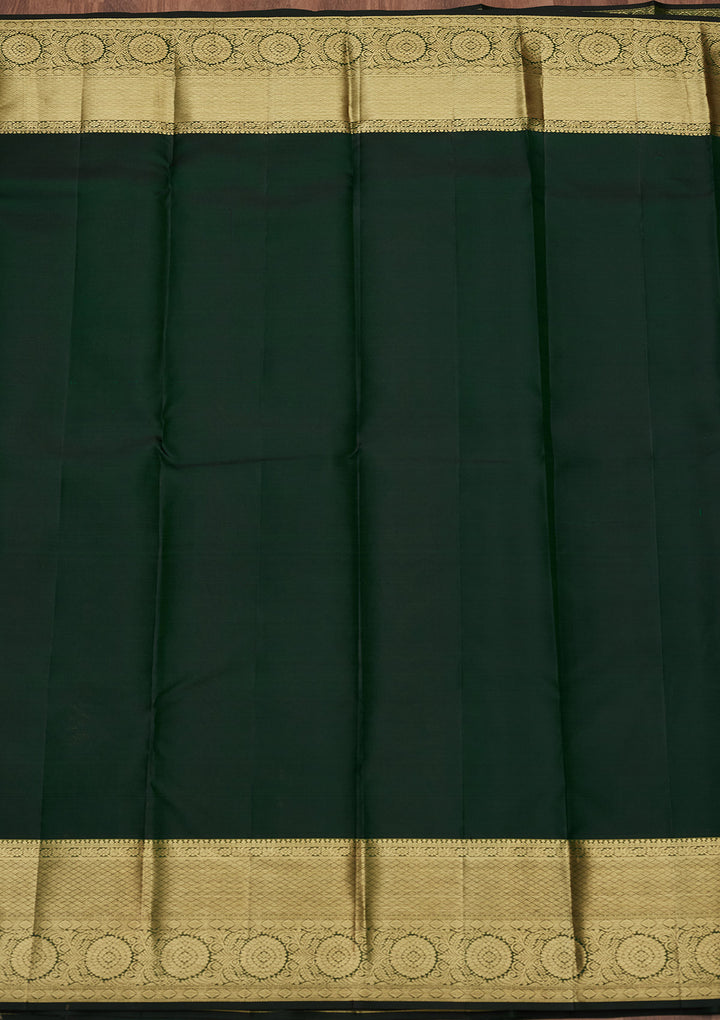 Bottle Green Silk Jaal Gold Zariwork Saree With Matching Blouse Piece
