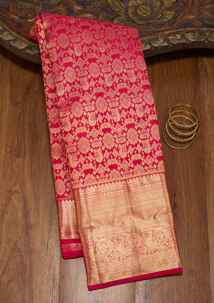 Rani Pink Silk Jaal Saree With Matching Blouse Piece