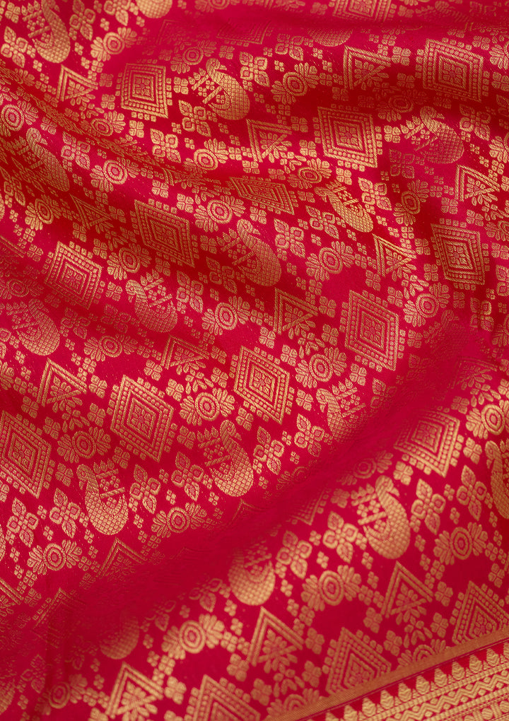 Rani Pink Silk Jaal Saree With Matching Blouse Piece