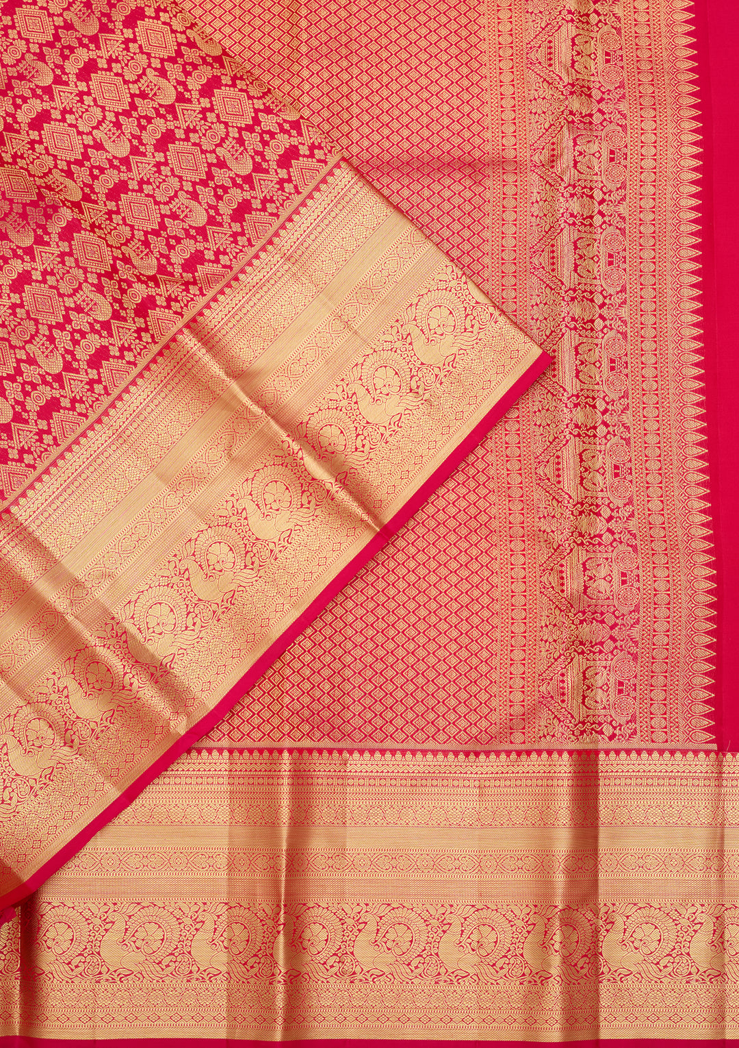 Rani Pink Silk Jaal Saree With Matching Blouse Piece