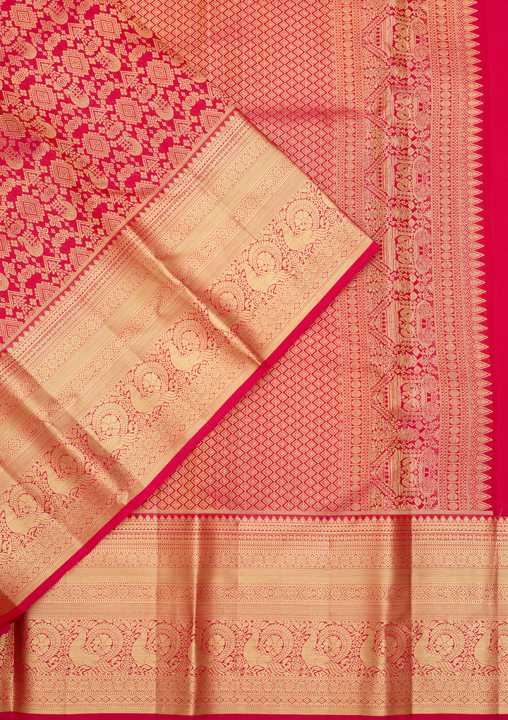 Rani Pink Silk Jaal Saree With Matching Blouse Piece