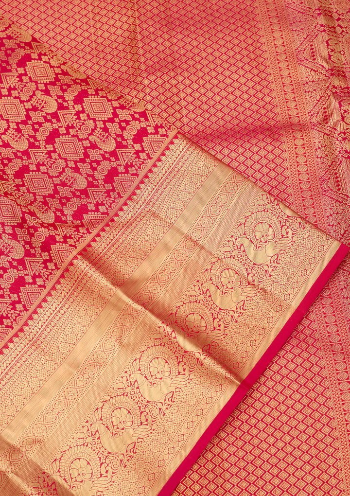 Rani Pink Silk Jaal Saree With Matching Blouse Piece