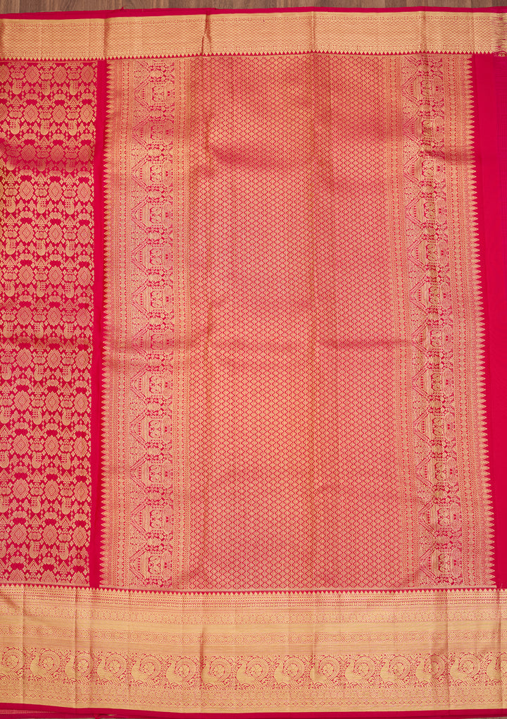 Rani Pink Silk Jaal Saree With Matching Blouse Piece