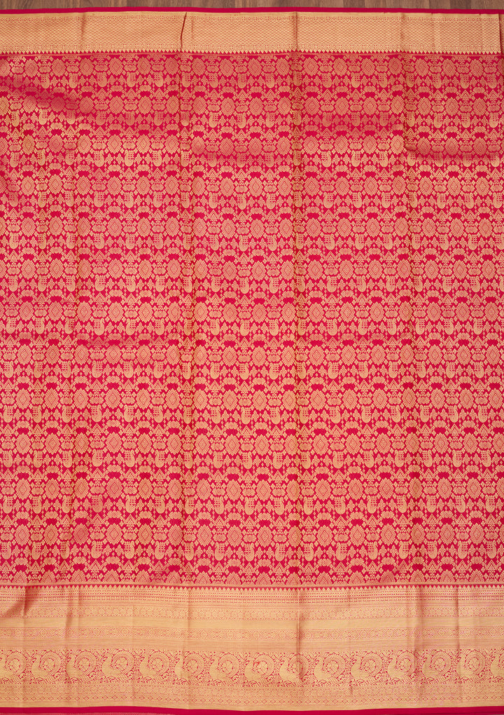 Rani Pink Silk Jaal Saree With Matching Blouse Piece