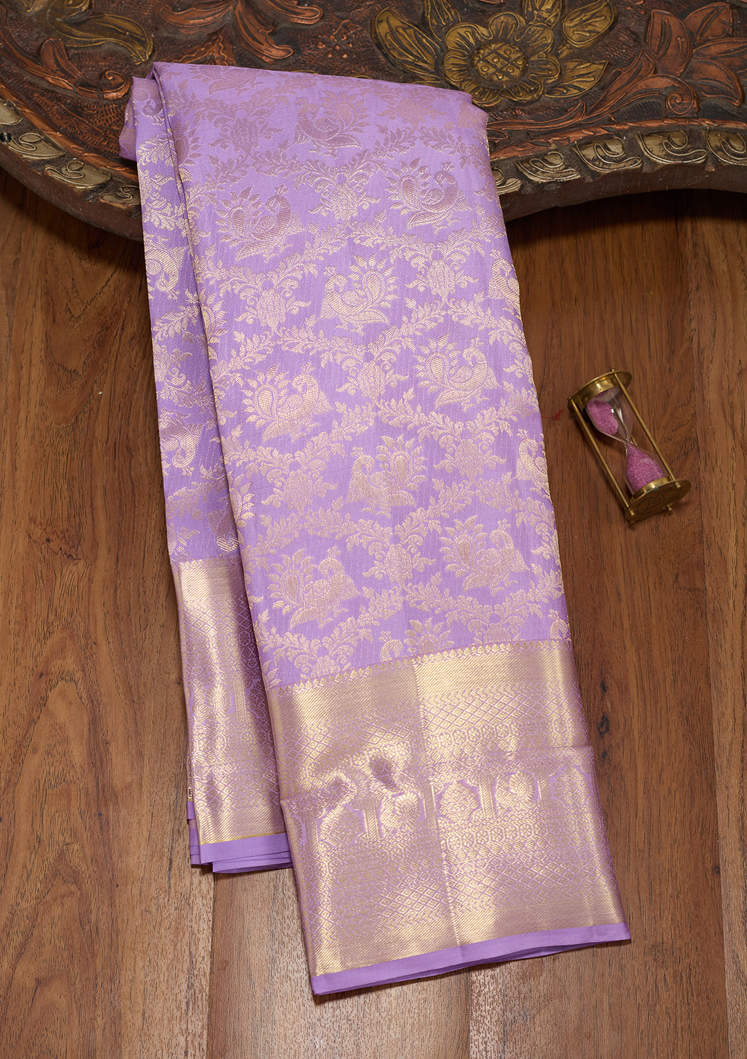 Lavender Silk Jaal Saree With Matching Blouse Piece