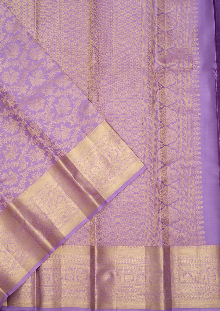 Lavender Silk Jaal Saree With Matching Blouse Piece