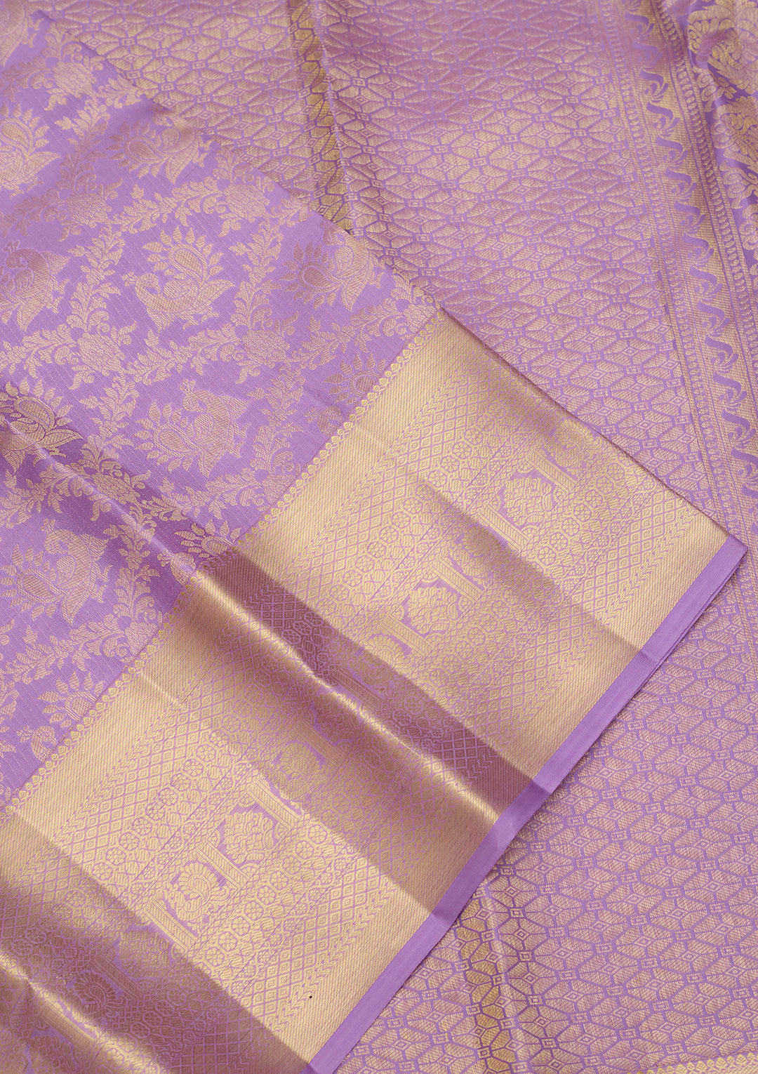 Lavender Silk Jaal Saree With Matching Blouse Piece