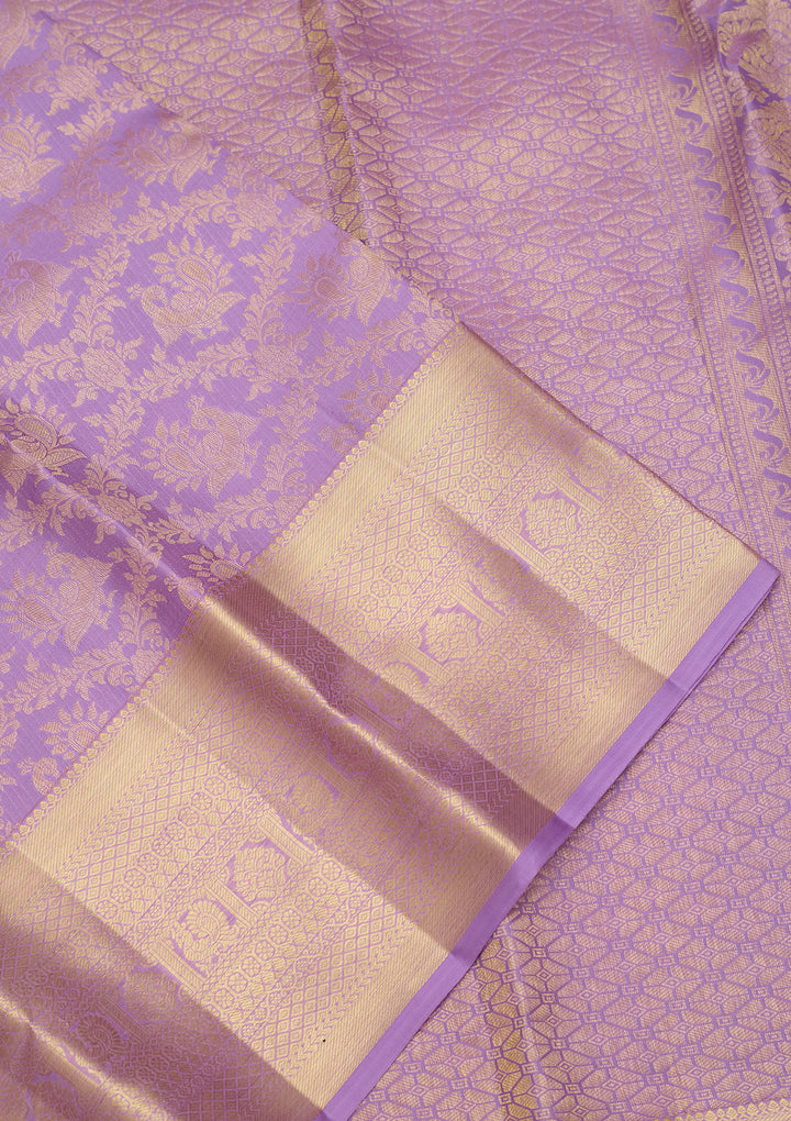 Lavender Silk Jaal Saree With Matching Blouse Piece