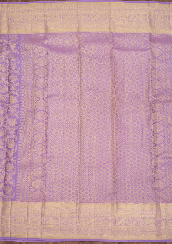 Lavender Silk Jaal Saree With Matching Blouse Piece