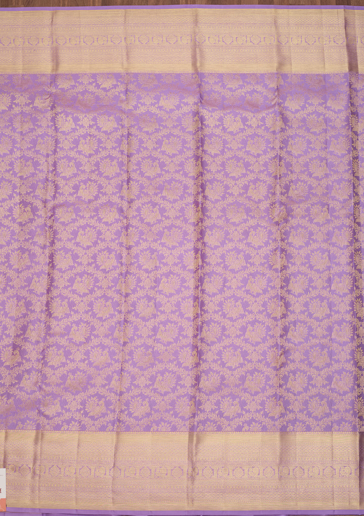 Lavender Silk Jaal Saree With Matching Blouse Piece