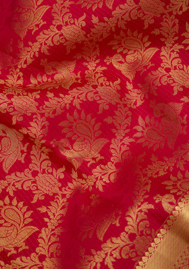 Rani Pink Silk Jaal Saree With Matching Blouse Piece