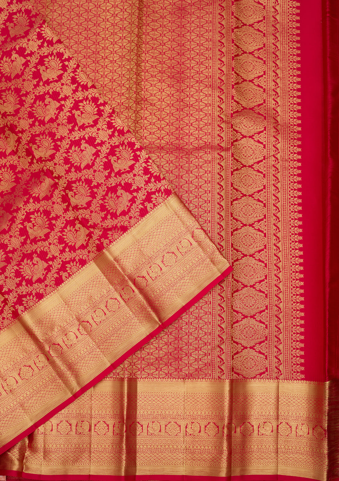 Rani Pink Silk Jaal Saree With Matching Blouse Piece