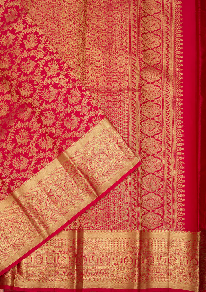 Rani Pink Silk Jaal Saree With Matching Blouse Piece
