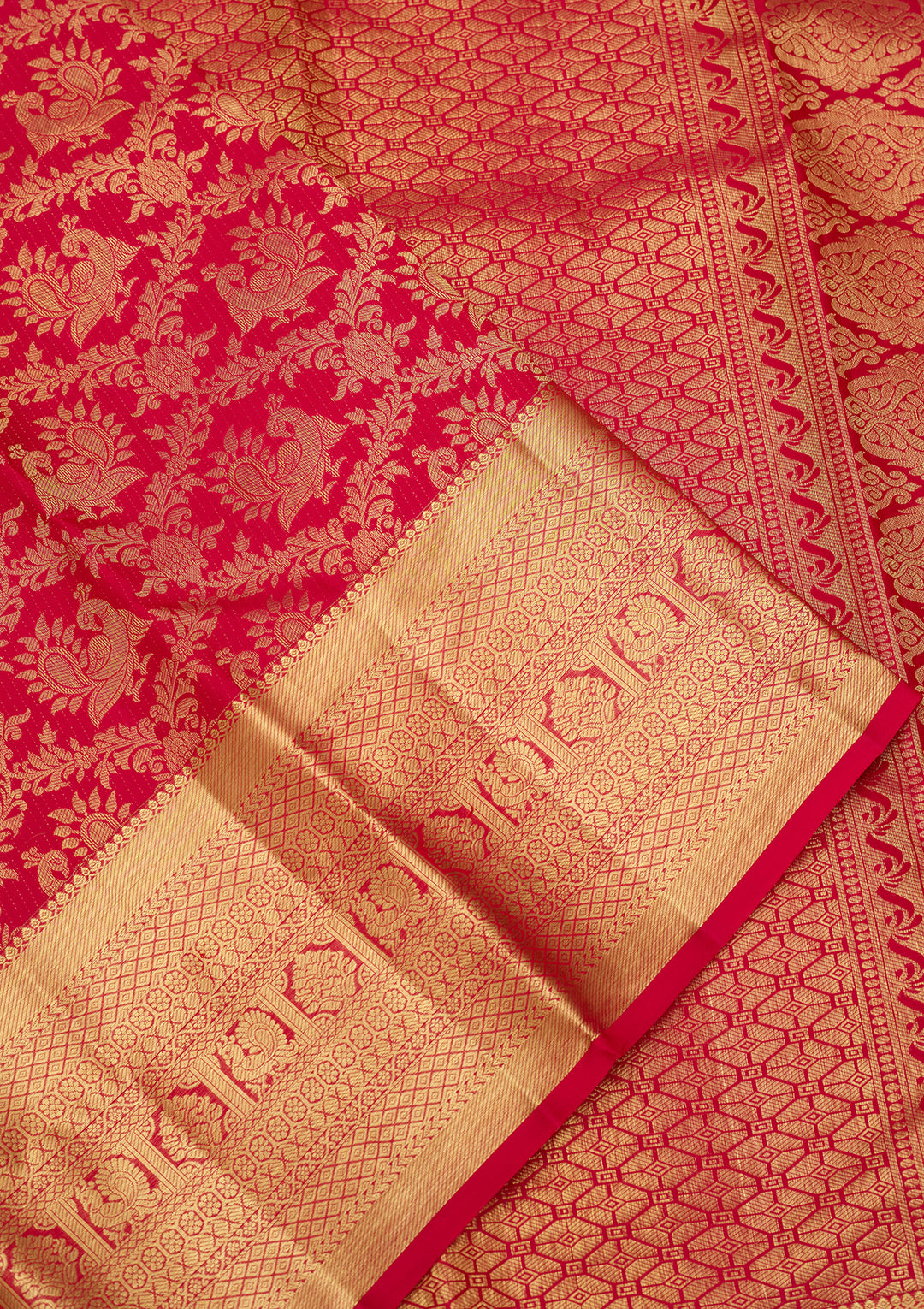 Rani Pink Silk Jaal Saree With Matching Blouse Piece