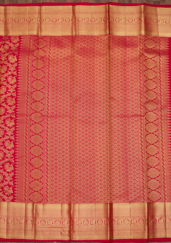 Rani Pink Silk Jaal Saree With Matching Blouse Piece