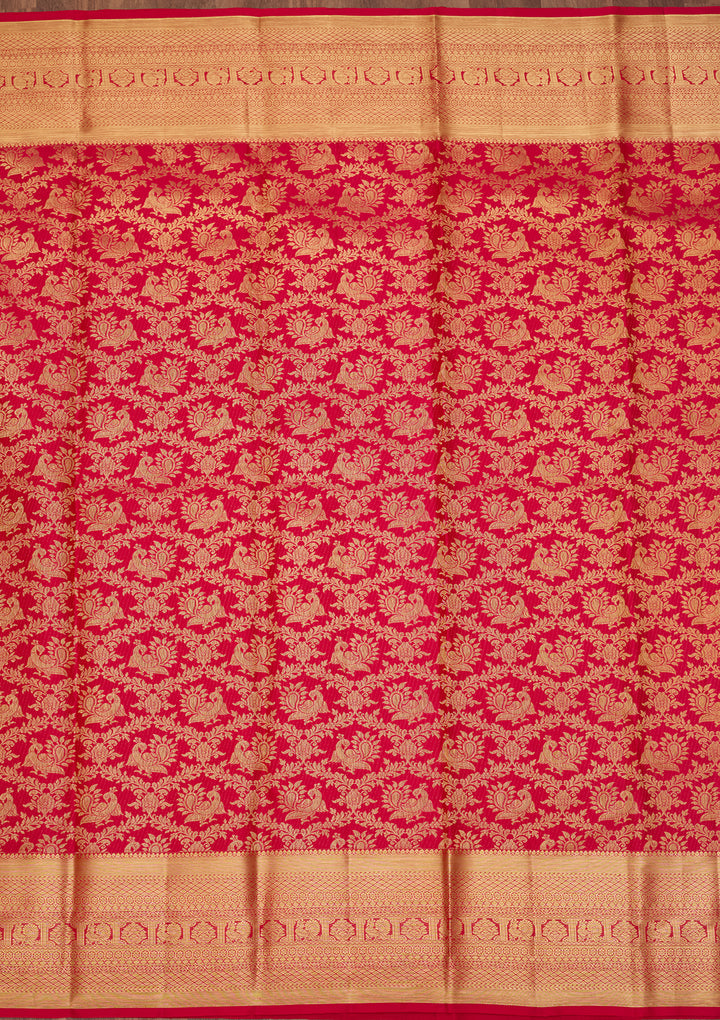 Rani Pink Silk Jaal Saree With Matching Blouse Piece