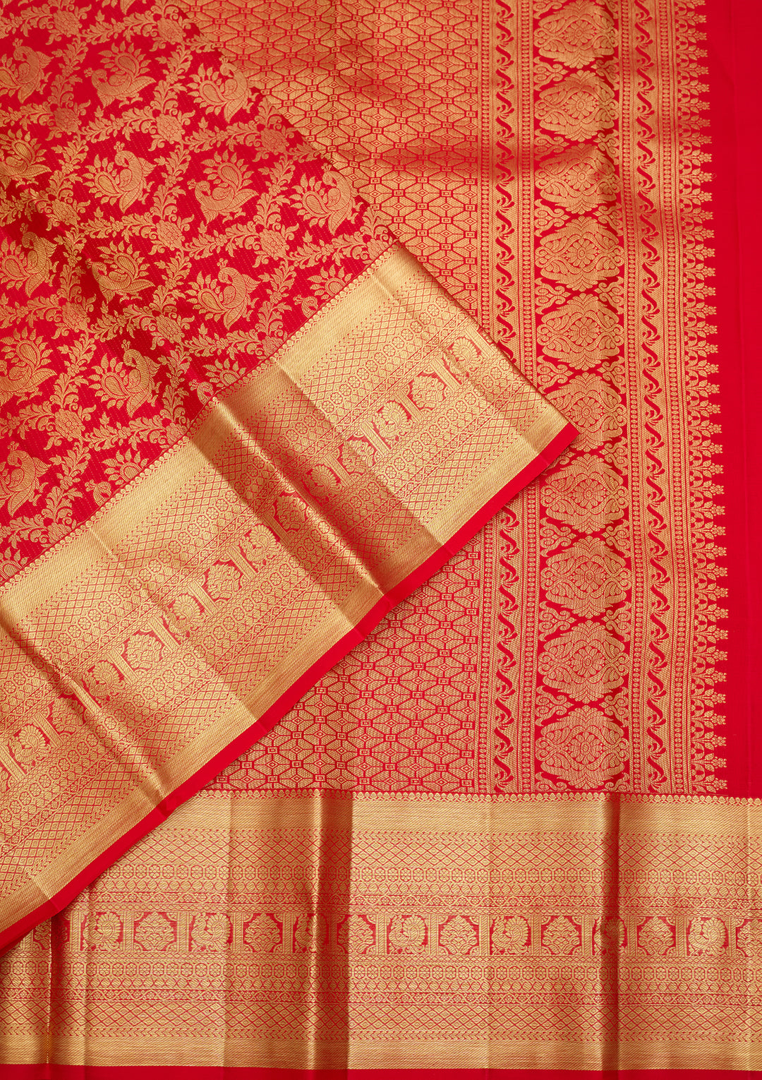 Red Silk Jaal Saree With Matching Blouse Piece