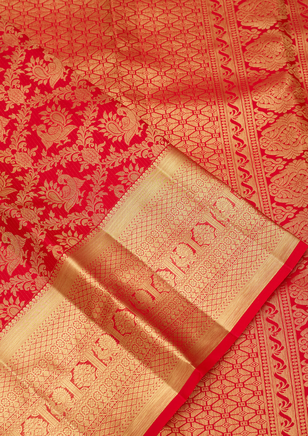 Red Silk Jaal Saree With Matching Blouse Piece