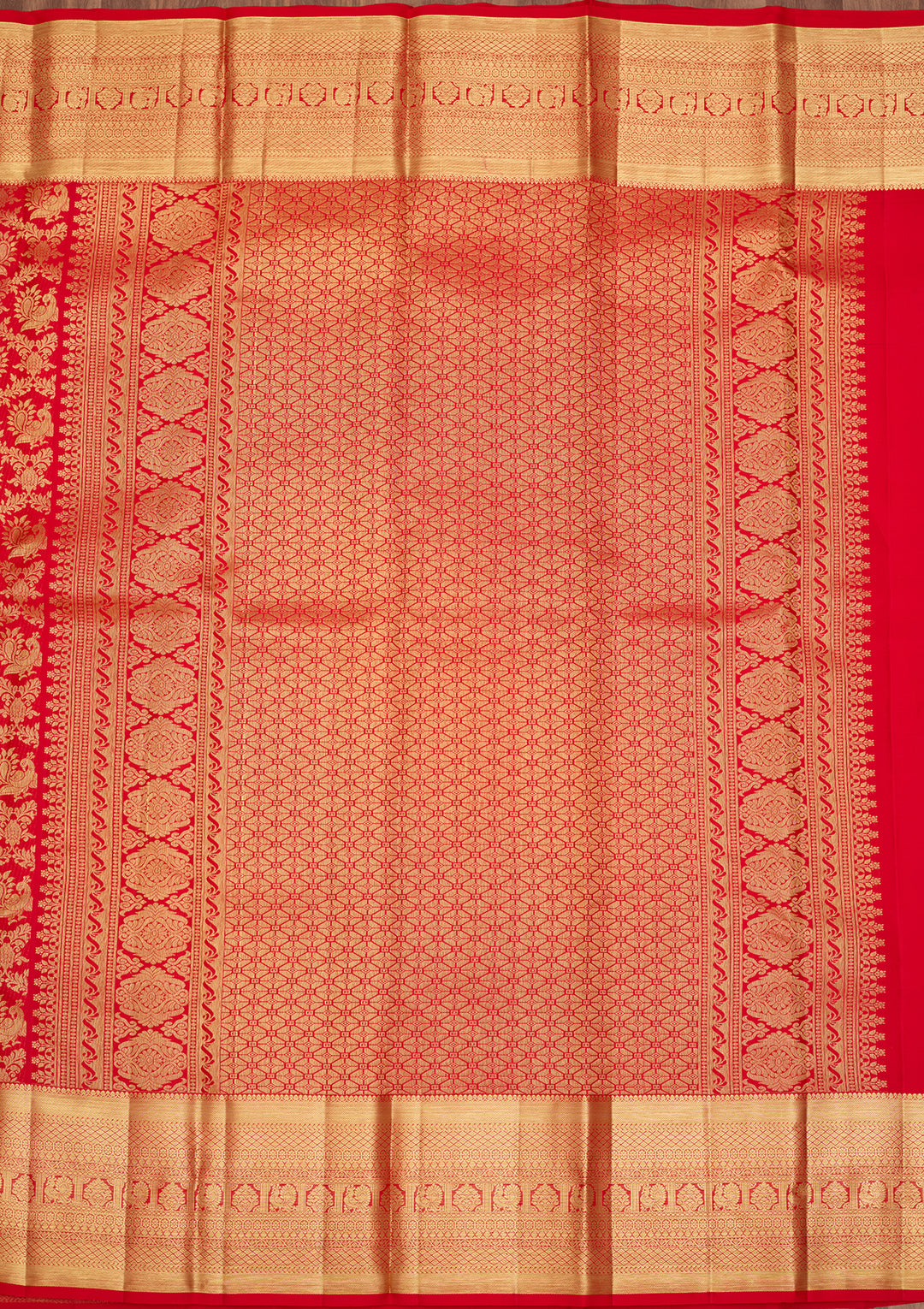 Red Silk Jaal Saree With Matching Blouse Piece
