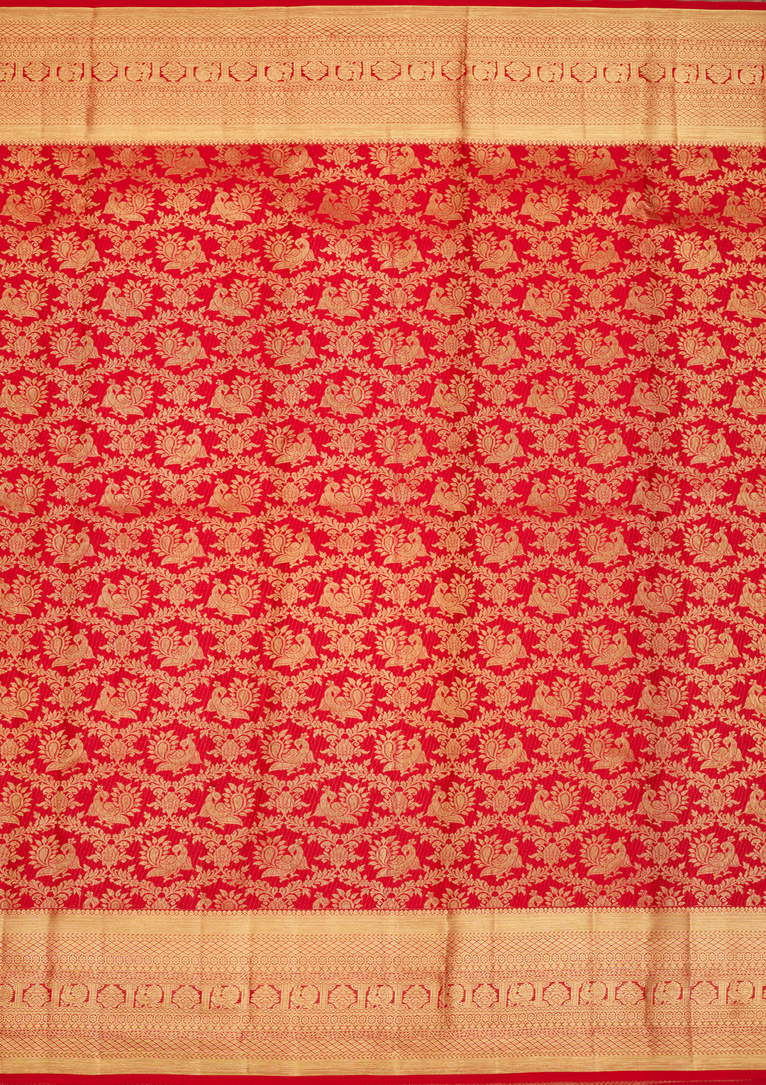 Red Silk Jaal Saree With Matching Blouse Piece