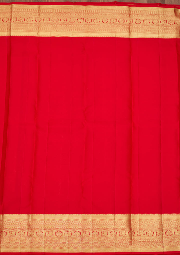 Red Silk Jaal Saree With Matching Blouse Piece