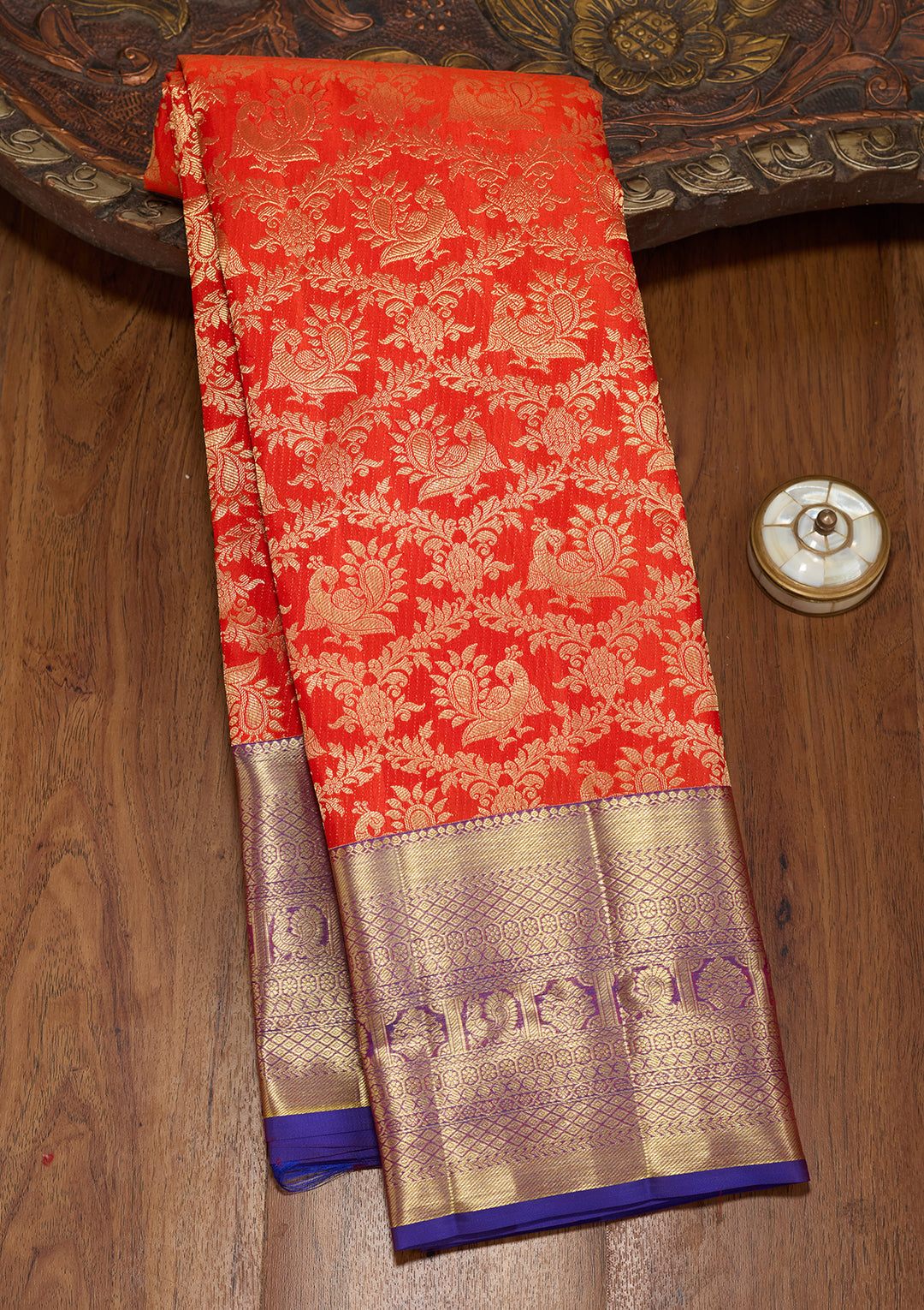 Rust  Pure Silk Saree