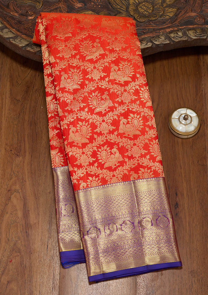 Rust  Pure Silk Saree