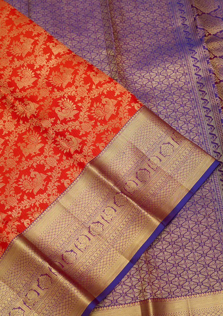 Rust  Pure Silk Saree
