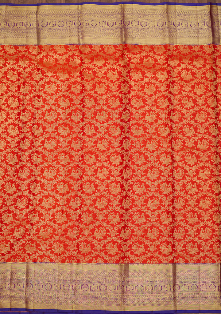 Rust  Pure Silk Saree