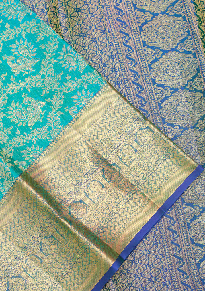 Turquoise Blue Kanjivaram Pure Silk Saree