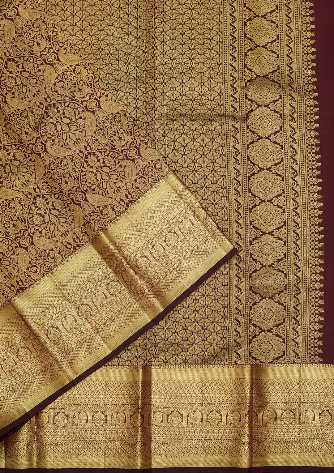 Dark Maroon  Pure Silk Saree