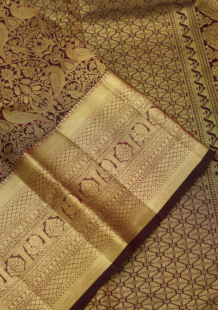 Dark Maroon  Pure Silk Saree
