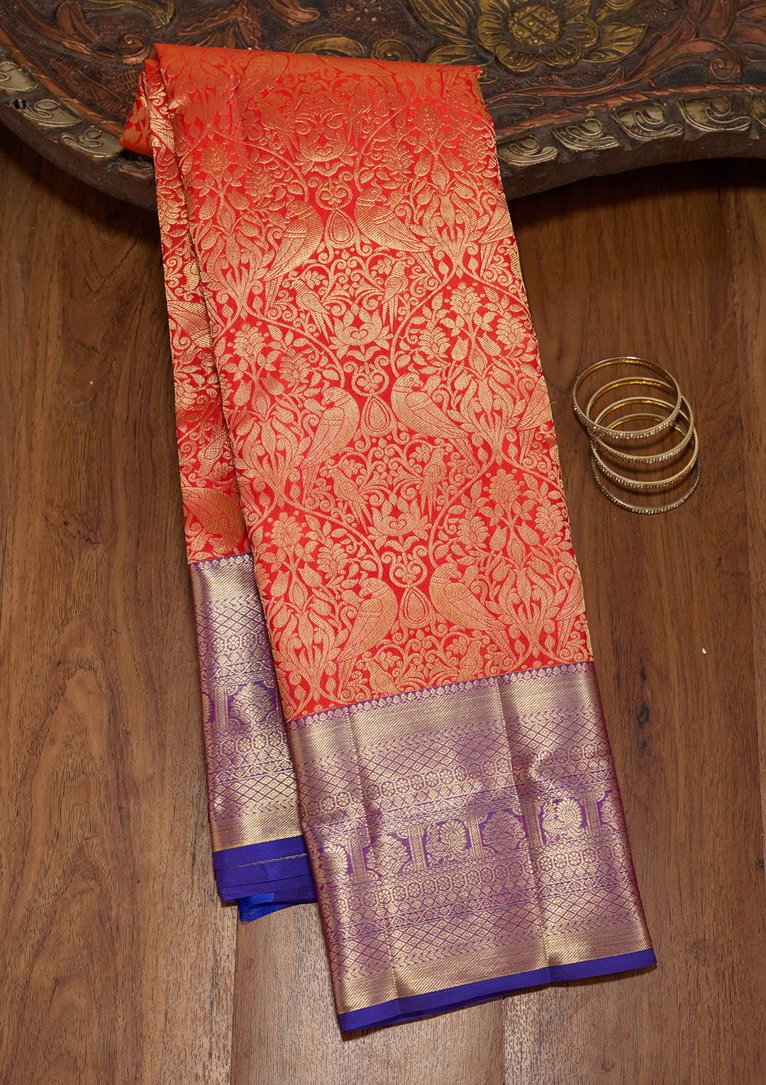 Rust  Pure Silk Saree