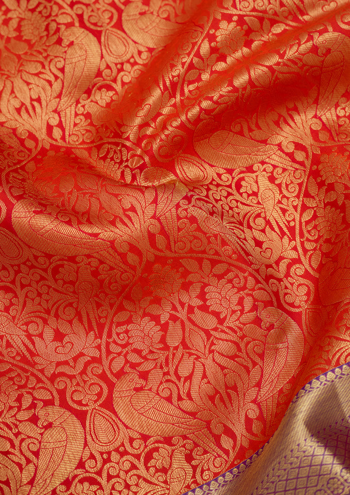 Rust  Pure Silk Saree