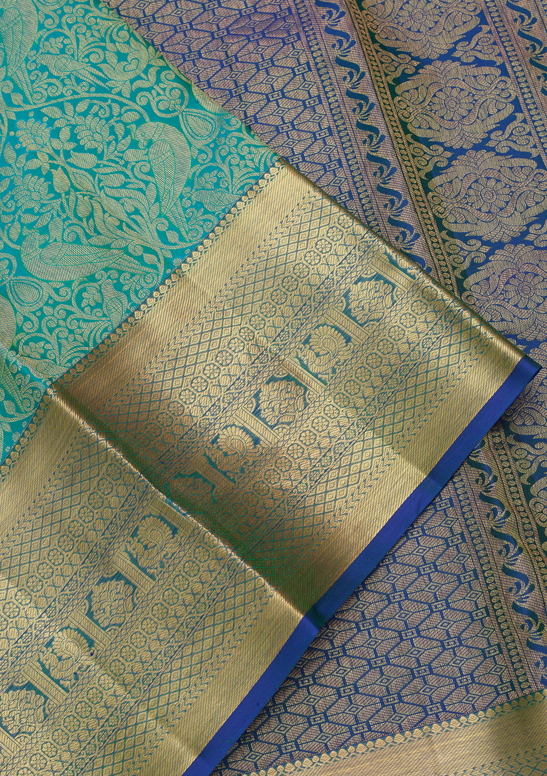 Turquoise Blue Silk Jaal Saree With Matching Blouse Piece